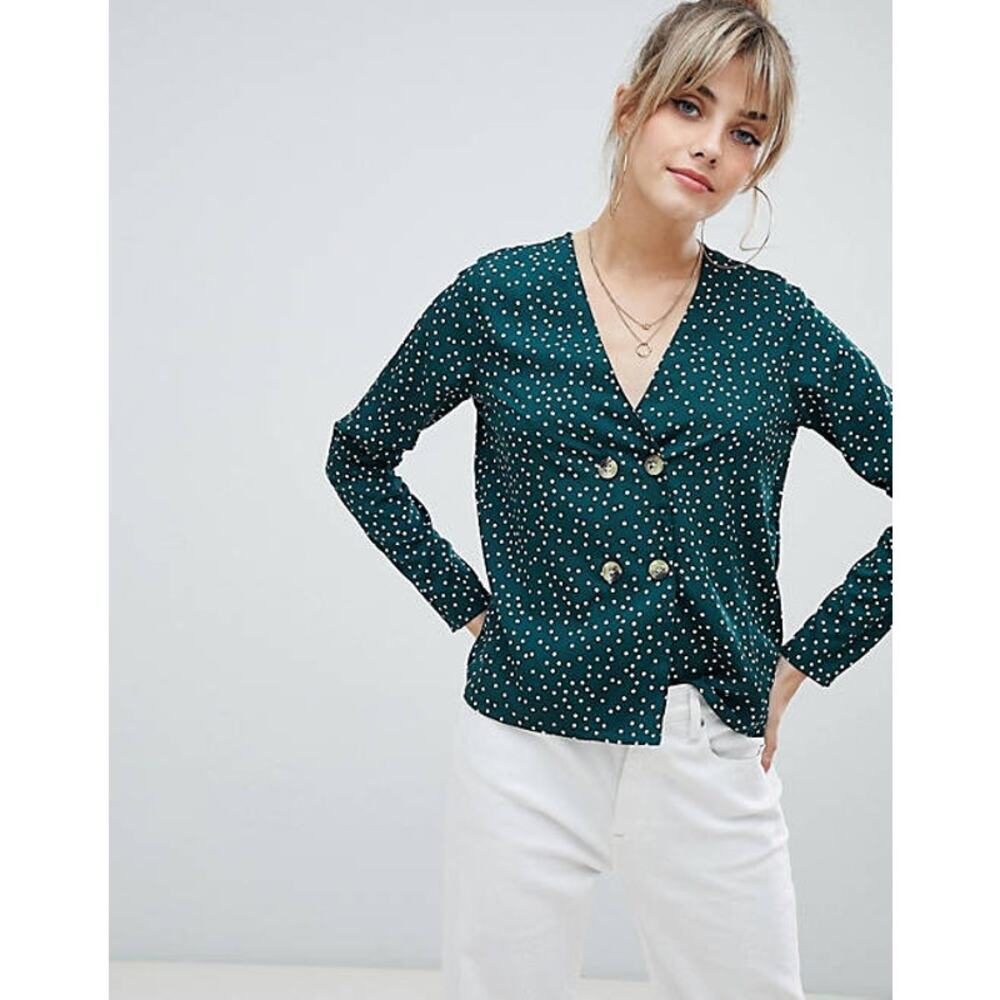 Boohoo Polka Dot Womens Top 6 Chic Minimalist Workwear Casual Office Lightweight